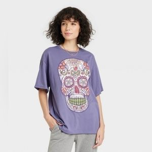 HASTA Siempre Smoked Lavender Sugar Skull T-shirt Women's Size XS NWOT